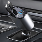 TrendTekk Retractable Car Charger 120W, 4 In 1 Fast Car Phone Charger, Retractable Cables, 2 USB Ports, Compatible With iPhone