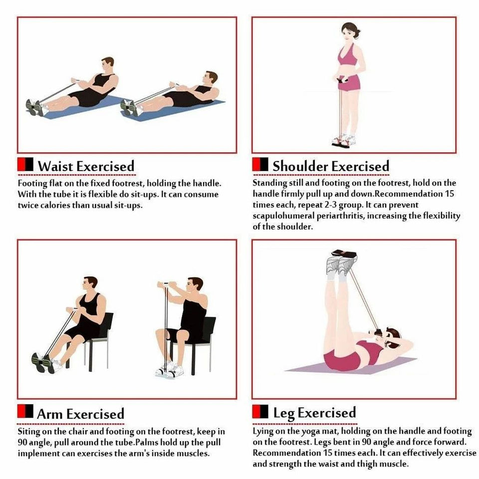 Pull Reducer Training Bands 4 Tubes Body Trimmer Pedal Exerciser Yoga Cross fit Exercise, Arm Exercise, Tummy Body Building Training Men and Women (Red) (Multi)